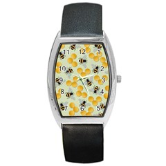 Bees Pattern Honey Bee Bug Honeycomb Honey Beehive Barrel Style Metal Watch by Bedest