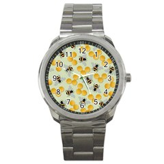 Bees Pattern Honey Bee Bug Honeycomb Honey Beehive Sport Metal Watch