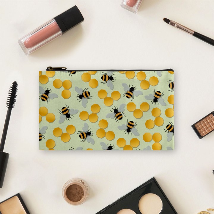 Bees Pattern Honey Bee Bug Honeycomb Honey Beehive Cosmetic Bag (Small)