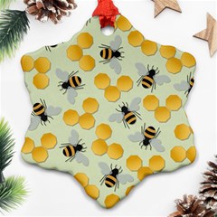 Bees Pattern Honey Bee Bug Honeycomb Honey Beehive Ornament (snowflake) by Bedest