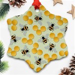 Bees Pattern Honey Bee Bug Honeycomb Honey Beehive Ornament (Snowflake) Front