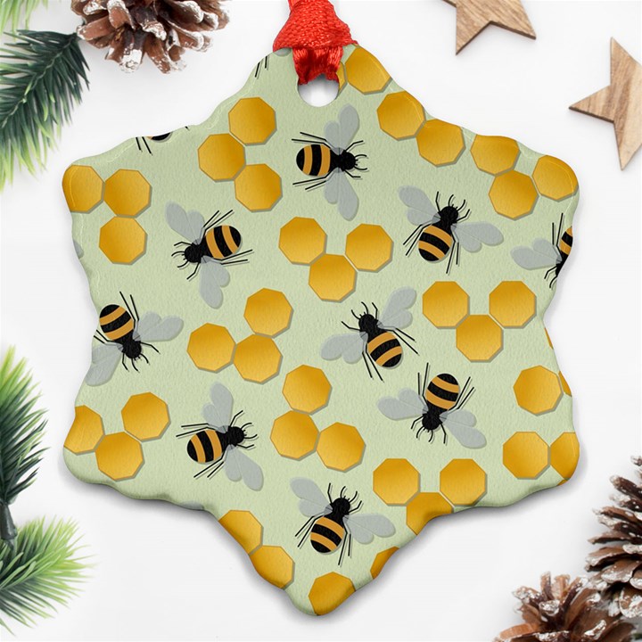 Bees Pattern Honey Bee Bug Honeycomb Honey Beehive Ornament (Snowflake)