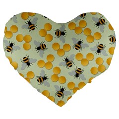 Bees Pattern Honey Bee Bug Honeycomb Honey Beehive Large 19  Premium Flano Heart Shape Cushions by Bedest