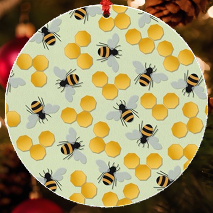 Bees Pattern Honey Bee Bug Honeycomb Honey Beehive UV Print Acrylic Ornament Round