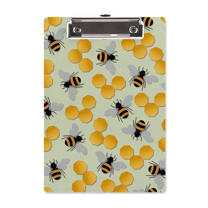 Bees Pattern Honey Bee Bug Honeycomb Honey Beehive A5 Acrylic Clipboard