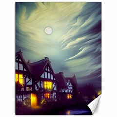 Village Moon Cloudy Historical Tudor Architecture Houses Town Night Windows City Canvas 18  X 24 