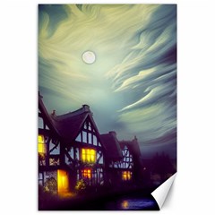 Village Moon Cloudy Historical Tudor Architecture Houses Town Night Windows City Canvas 24  X 36 