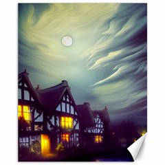 Village Moon Cloudy Historical Tudor Architecture Houses Town Night Windows City Canvas 11  X 14 