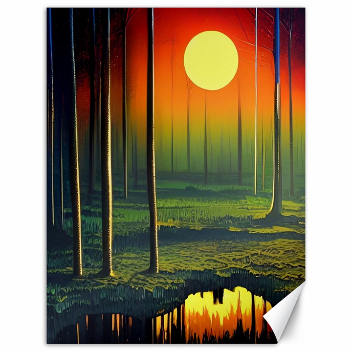 Outdoors Night Moon Full Moon Trees Setting Scene Forest Woods Light Moonlight Nature Wilderness Lan Canvas 12  x 16 