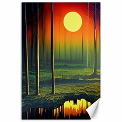 Outdoors Night Moon Full Moon Trees Setting Scene Forest Woods Light Moonlight Nature Wilderness Lan Canvas 24  X 36  by Posterlux