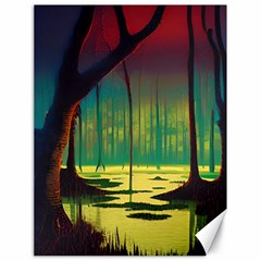 Nature Swamp Water Sunset Spooky Night Reflections Bayou Lake Canvas 18  X 24  by Posterlux