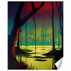 Nature Swamp Water Sunset Spooky Night Reflections Bayou Lake Canvas 11  X 14 