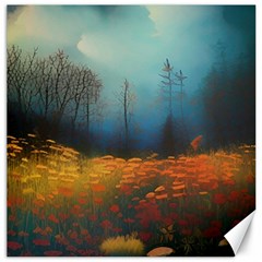 Wildflowers Field Outdoors Clouds Trees Cover Art Storm Mysterious Dream Landscape Canvas 12  X 12  by Posterlux