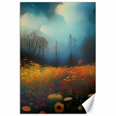 Wildflowers Field Outdoors Clouds Trees Cover Art Storm Mysterious Dream Landscape Canvas 20  X 30  by Posterlux