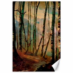 Woodland Woods Forest Trees Nature Outdoors Mist Moon Background Artwork Book Canvas 12  X 18 