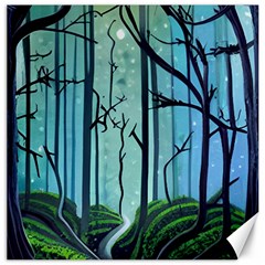 Nature Outdoors Night Trees Scene Forest Woods Light Moonlight Wilderness Stars Canvas 16  X 16  by Posterlux