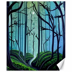 Nature Outdoors Night Trees Scene Forest Woods Light Moonlight Wilderness Stars Canvas 20  X 24 