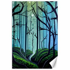 Nature Outdoors Night Trees Scene Forest Woods Light Moonlight Wilderness Stars Canvas 20  X 30  by Posterlux