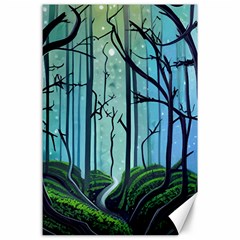 Nature Outdoors Night Trees Scene Forest Woods Light Moonlight Wilderness Stars Canvas 24  X 36  by Posterlux