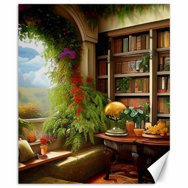 Room Interior Library Books Bookshelves Reading Literature Study Fiction Old Manor Book Nook Reading Canvas 8  x 10 