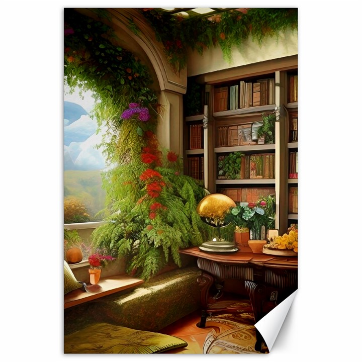 Room Interior Library Books Bookshelves Reading Literature Study Fiction Old Manor Book Nook Reading Canvas 20  x 30 