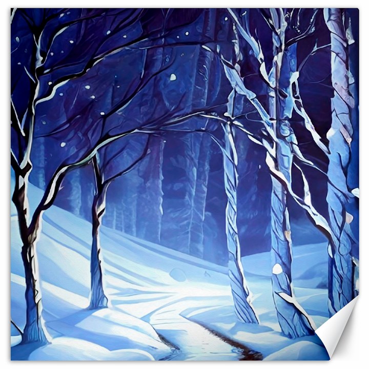 Landscape Outdoors Greeting Card Snow Forest Woods Nature Ai Generated Path Trail Santa s Village Vi Canvas 12  x 12 