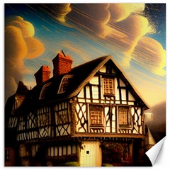 Village House Cottage Medieval Timber Tudor Split-timber Frame Architecture Town Twilight Chimney Canvas 20  X 20 