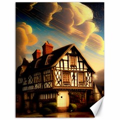 Village House Cottage Medieval Timber Tudor Split-timber Frame Architecture Town Twilight Chimney Canvas 18  X 24  by Posterlux