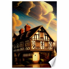 Village House Cottage Medieval Timber Tudor Split-timber Frame Architecture Town Twilight Chimney Canvas 24  X 36  by Posterlux