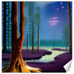 Artwork Outdoors Night Trees Setting Scene Forest Woods Light Moonlight Nature Canvas 12  X 12 