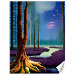 Artwork Outdoors Night Trees Setting Scene Forest Woods Light Moonlight Nature Canvas 12  X 16 