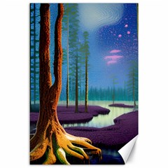 Artwork Outdoors Night Trees Setting Scene Forest Woods Light Moonlight Nature Canvas 24  X 36 