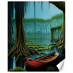 Boat Canoe Swamp Bayou Roots Moss Log Nature Scene Landscape Water Lake Setting Abandoned Rowboat Fi Canvas 16  X 20  by Posterlux