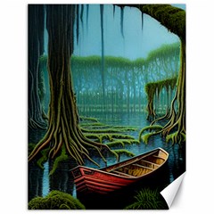 Boat Canoe Swamp Bayou Roots Moss Log Nature Scene Landscape Water Lake Setting Abandoned Rowboat Fi Canvas 18  X 24  by Posterlux