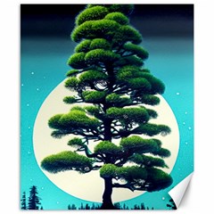 Pine Moon Tree Landscape Nature Scene Stars Setting Night Midnight Full Moon Canvas 8  X 10 