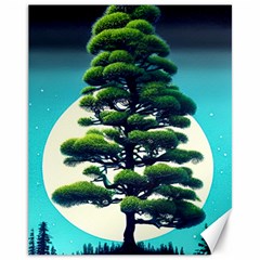 Pine Moon Tree Landscape Nature Scene Stars Setting Night Midnight Full Moon Canvas 11  X 14 