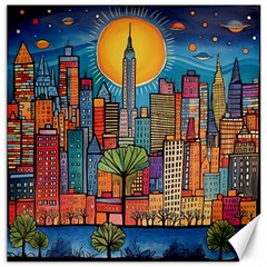 City New York Nyc Skyscraper Skyline Downtown Night Business Urban Travel Landmark Building Architec Canvas 20  X 20 