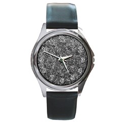 Black And White Abstract Expressive Print Round Metal Watch by dflcprintsclothing