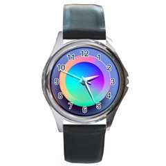 Circle Colorful Rainbow Spectrum Button Gradient Round Metal Watch