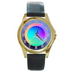 Circle Colorful Rainbow Spectrum Button Gradient Round Gold Metal Watch