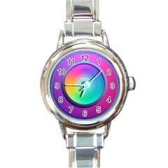 Circle Colorful Rainbow Spectrum Button Gradient Psychedelic Art Round Italian Charm Watch by Maspions