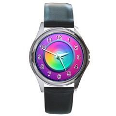 Circle Colorful Rainbow Spectrum Button Gradient Psychedelic Art Round Metal Watch