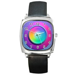 Circle Colorful Rainbow Spectrum Button Gradient Psychedelic Art Square Metal Watch