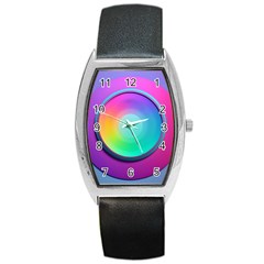 Circle Colorful Rainbow Spectrum Button Gradient Psychedelic Art Barrel Style Metal Watch