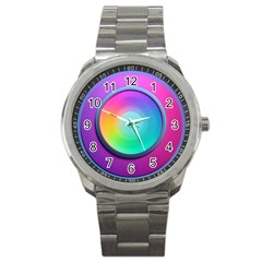 Circle Colorful Rainbow Spectrum Button Gradient Psychedelic Art Sport Metal Watch by Maspions