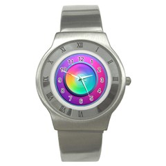 Circle Colorful Rainbow Spectrum Button Gradient Psychedelic Art Stainless Steel Watch by Maspions