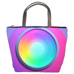 Circle Colorful Rainbow Spectrum Button Gradient Psychedelic Art Bucket Bag by Maspions