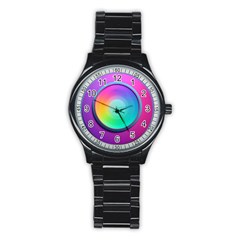 Circle Colorful Rainbow Spectrum Button Gradient Psychedelic Art Stainless Steel Round Watch by Maspions