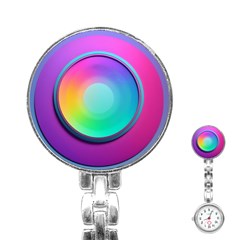 Circle Colorful Rainbow Spectrum Button Gradient Psychedelic Art Stainless Steel Nurses Watch