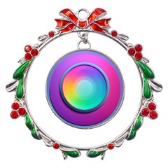 Circle Colorful Rainbow Spectrum Button Gradient Psychedelic Art Metal X mas Wreath Ribbon Ornament